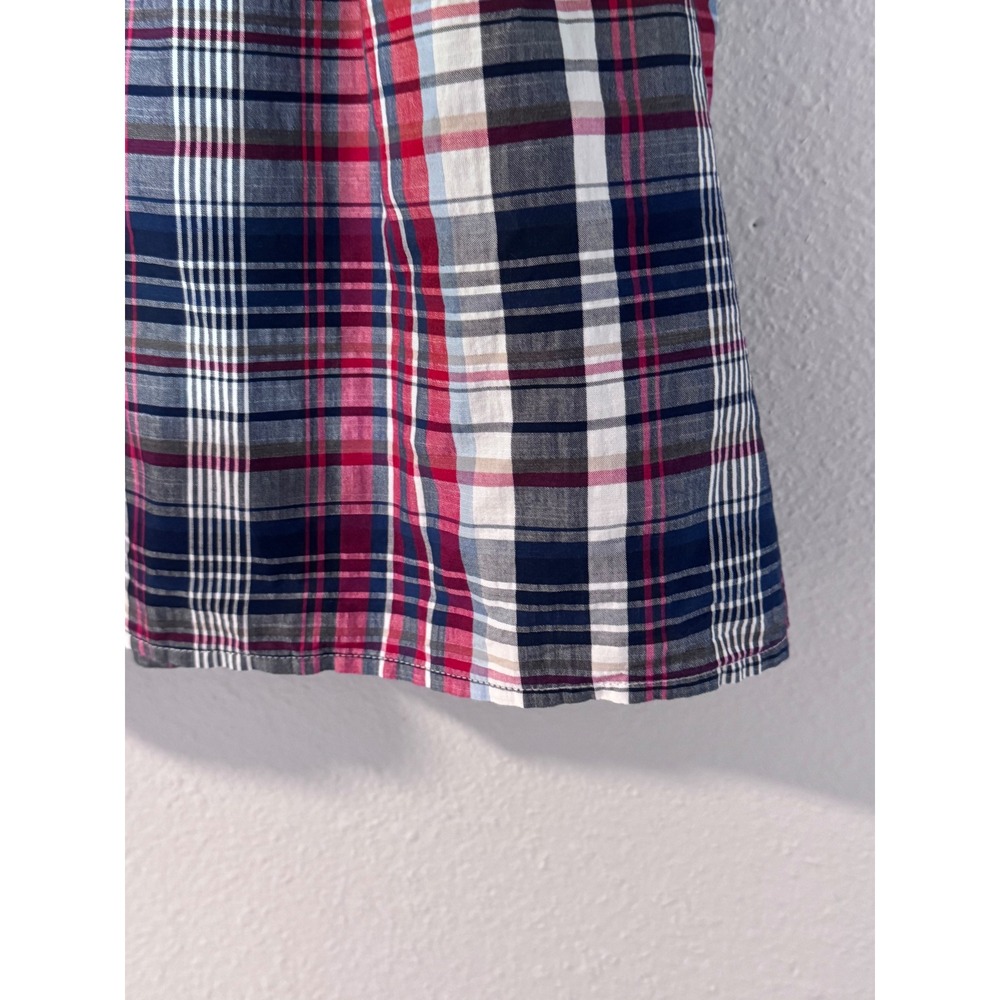 Catherines Womens 3X Plaid Henley Blouse Red Blue 3/4 Roll Tab Sleeve Top - Picture 8 of 11